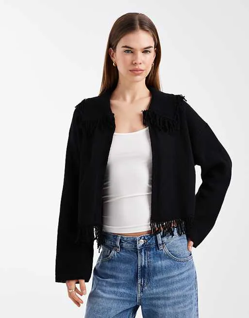 

Черный вязаный кардиган с бахромой ASOS DESIGN