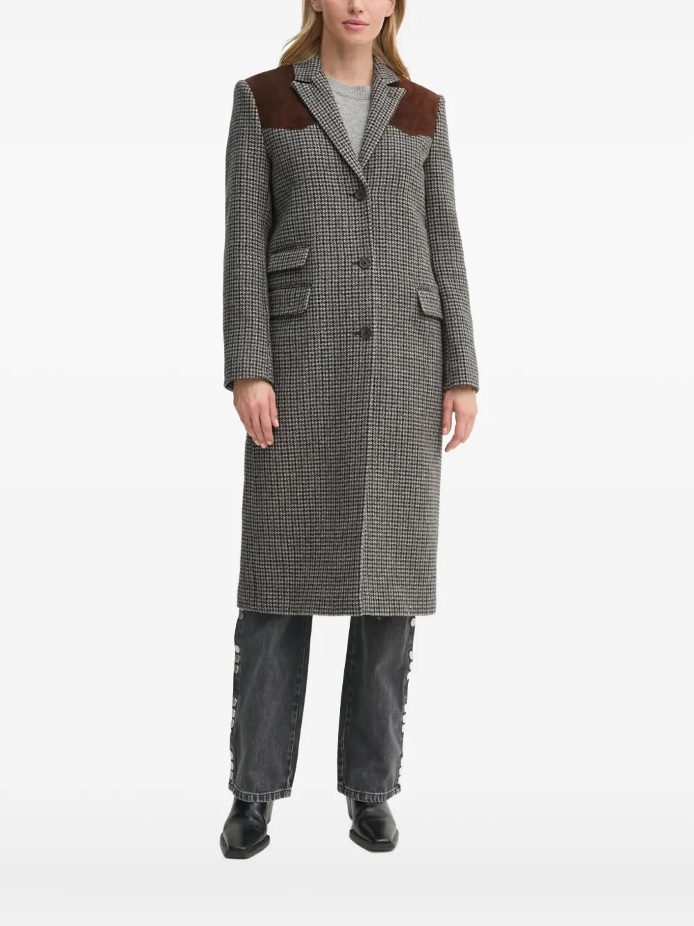 

Однобортное пальто в гусиную лапку The Kooples, серый