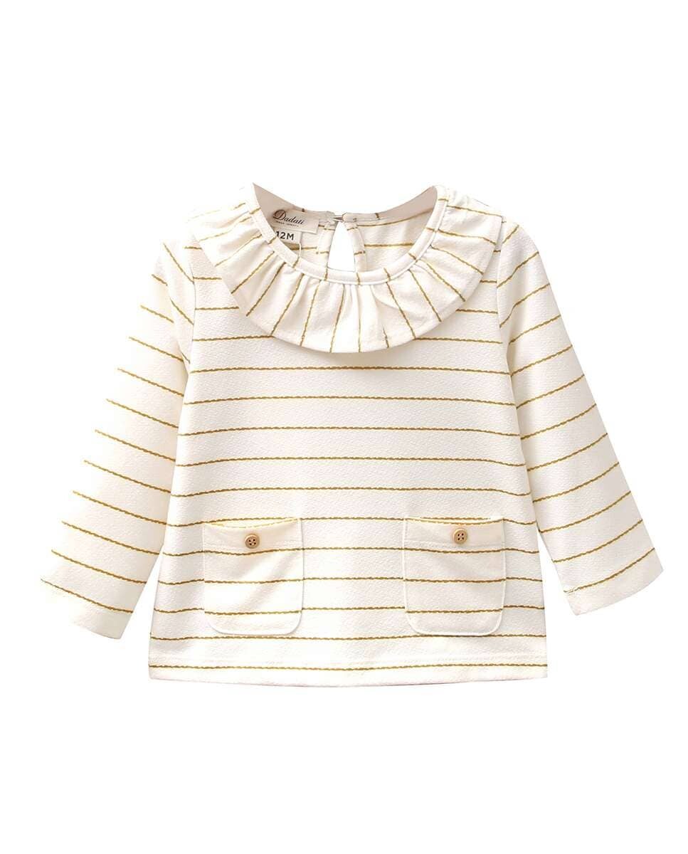 

Футболка для девочки с горчичными полосками и рюшами на шее Dadati, сырой, Желтый, Футболка для девочки с горчичными полосками и рюшами на шее Dadati, сырой