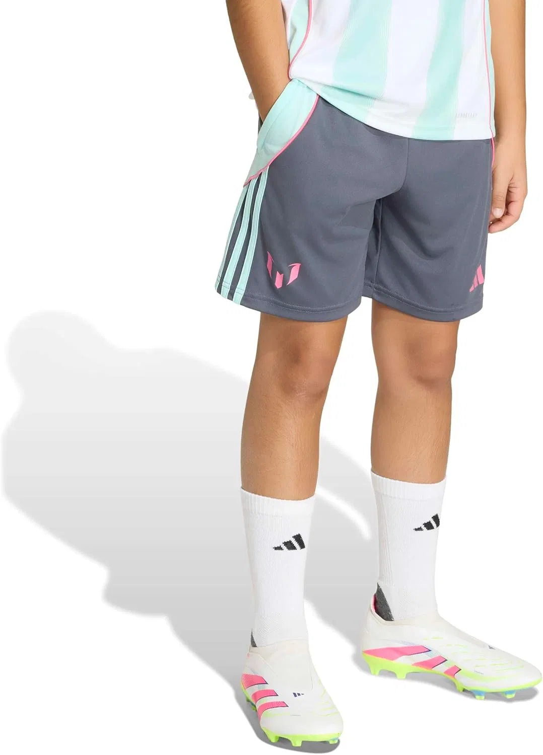 Детские шорты Messi adidas, Aurora Onix/Semi Flash Aqua
