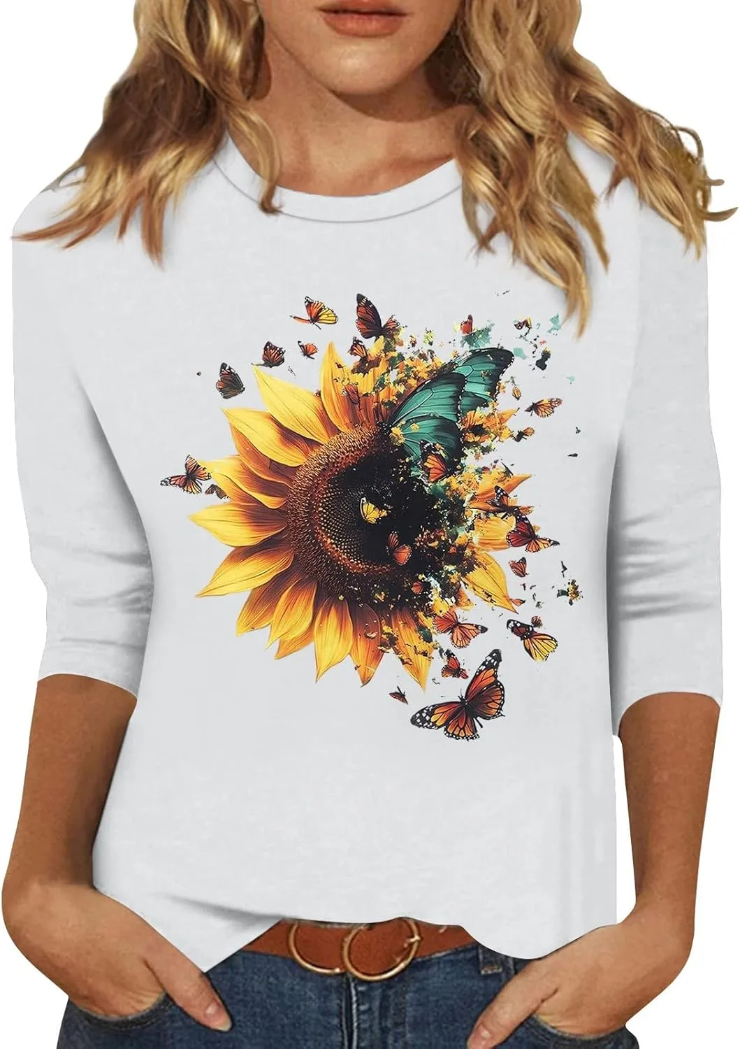 

Летний топ для женщин с принтом и 3/4 рукавом FQZWONG