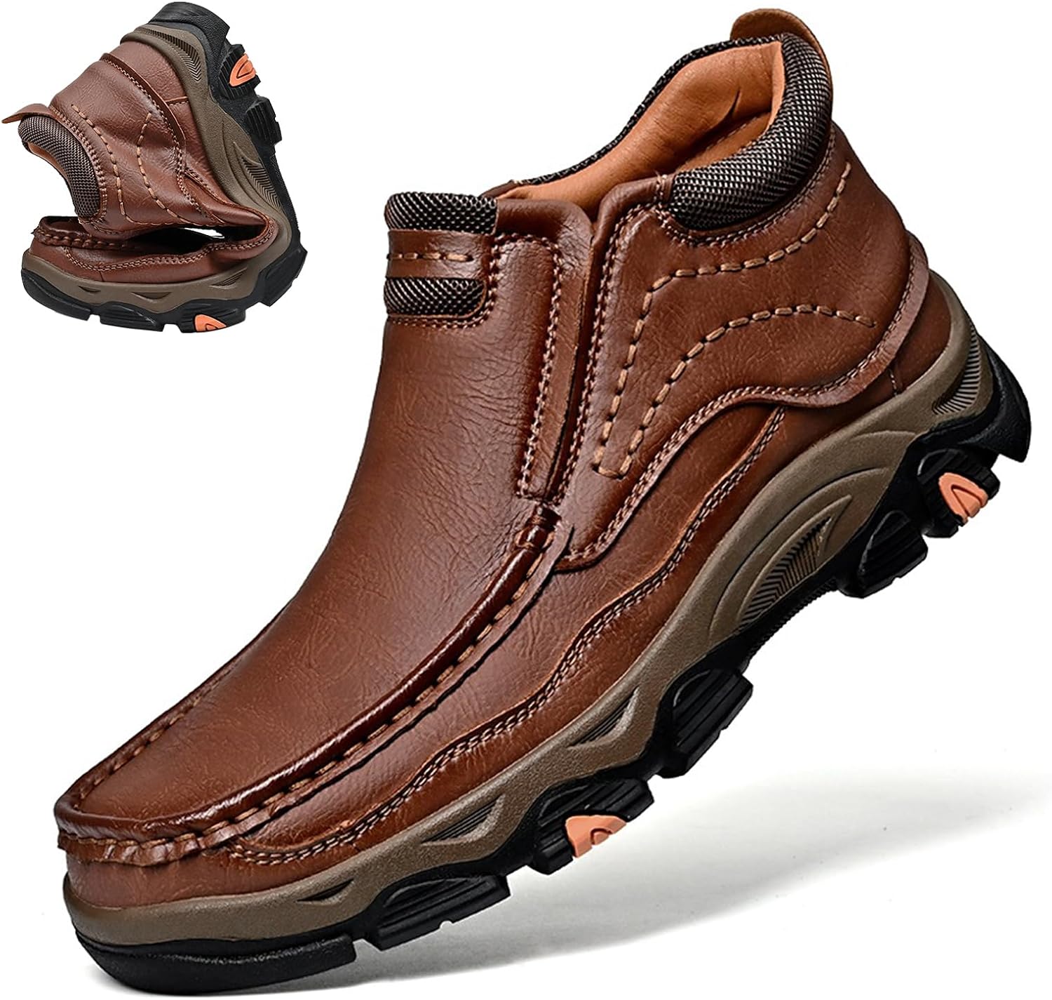 

Мужские кожаные лоферы, деловые с высоким верхом, повседневные слипоны, водонепроницаемые, легкие, дышащие, классические ботинки для ходьбы, вождения, путешествий и активного отдыха Generic, коричневый