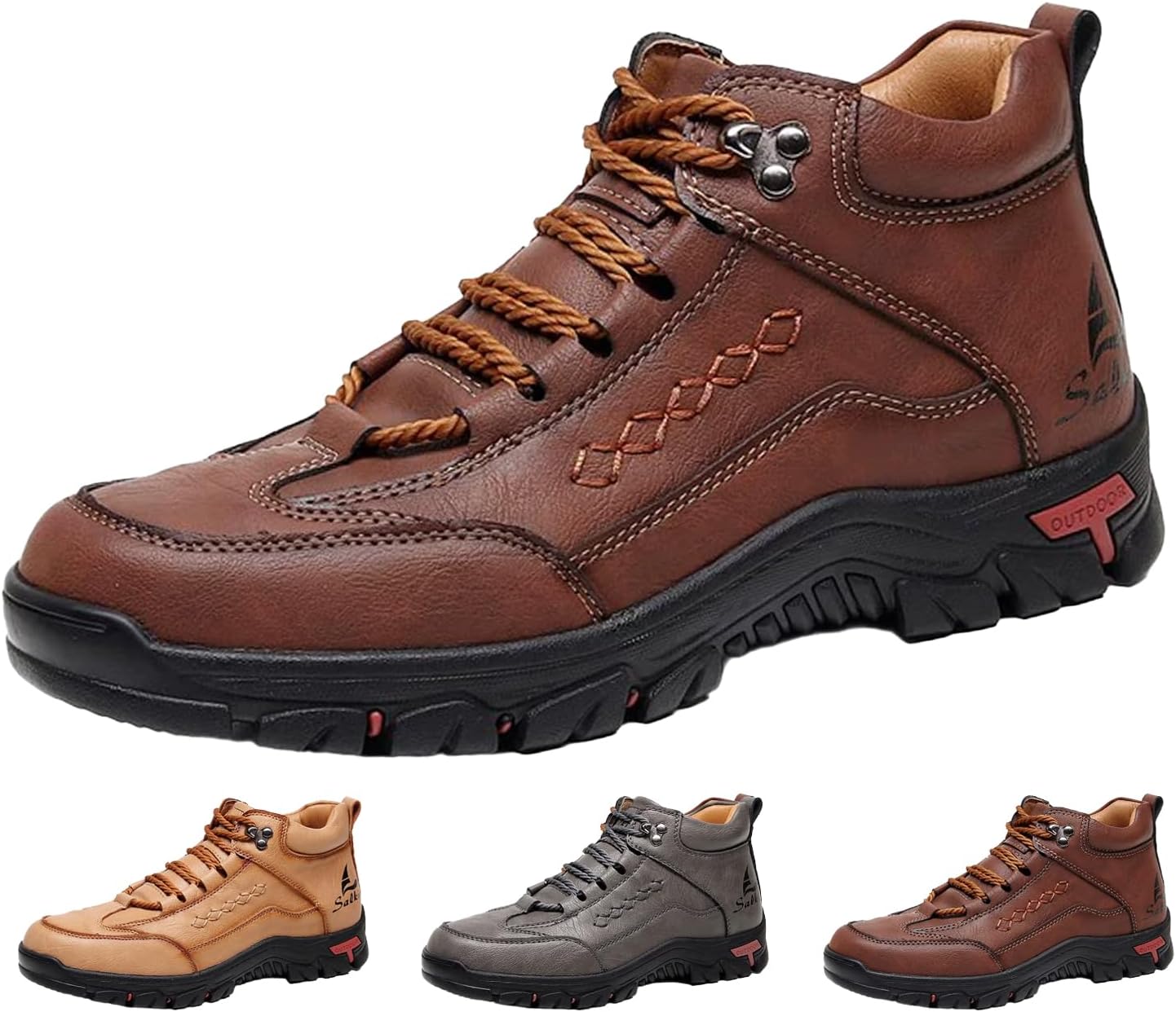 

Мужские полуботинки для активного отдыха и походов GEEZXWSL, винтажные удобные кожаные, с ручной прошивкой, противоскользящие, с поддержкой свода стопы, для путешествий и спорта, коричневый