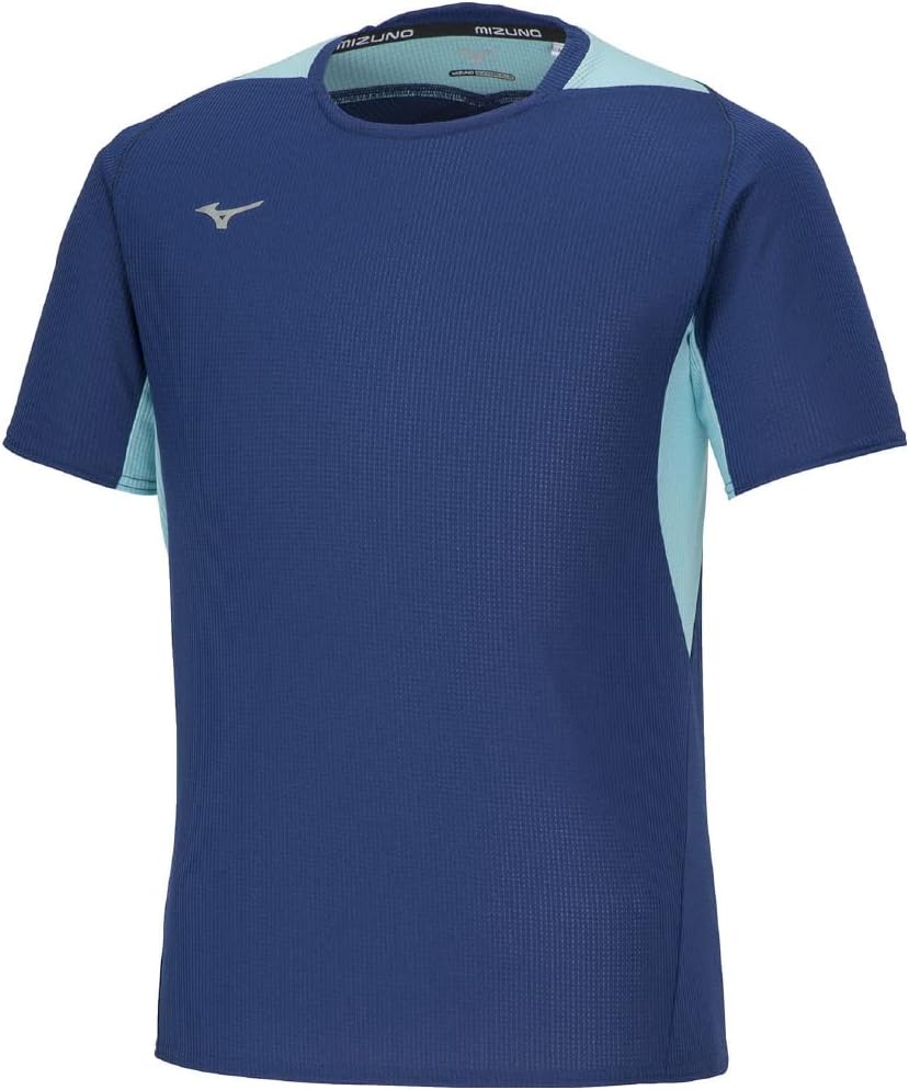 

Мужская футболка Mizuno 32MAA021 Dry Air Flow с коротким рукавом, высокодышащая, впитывающая пот, быстросохнущая, синий