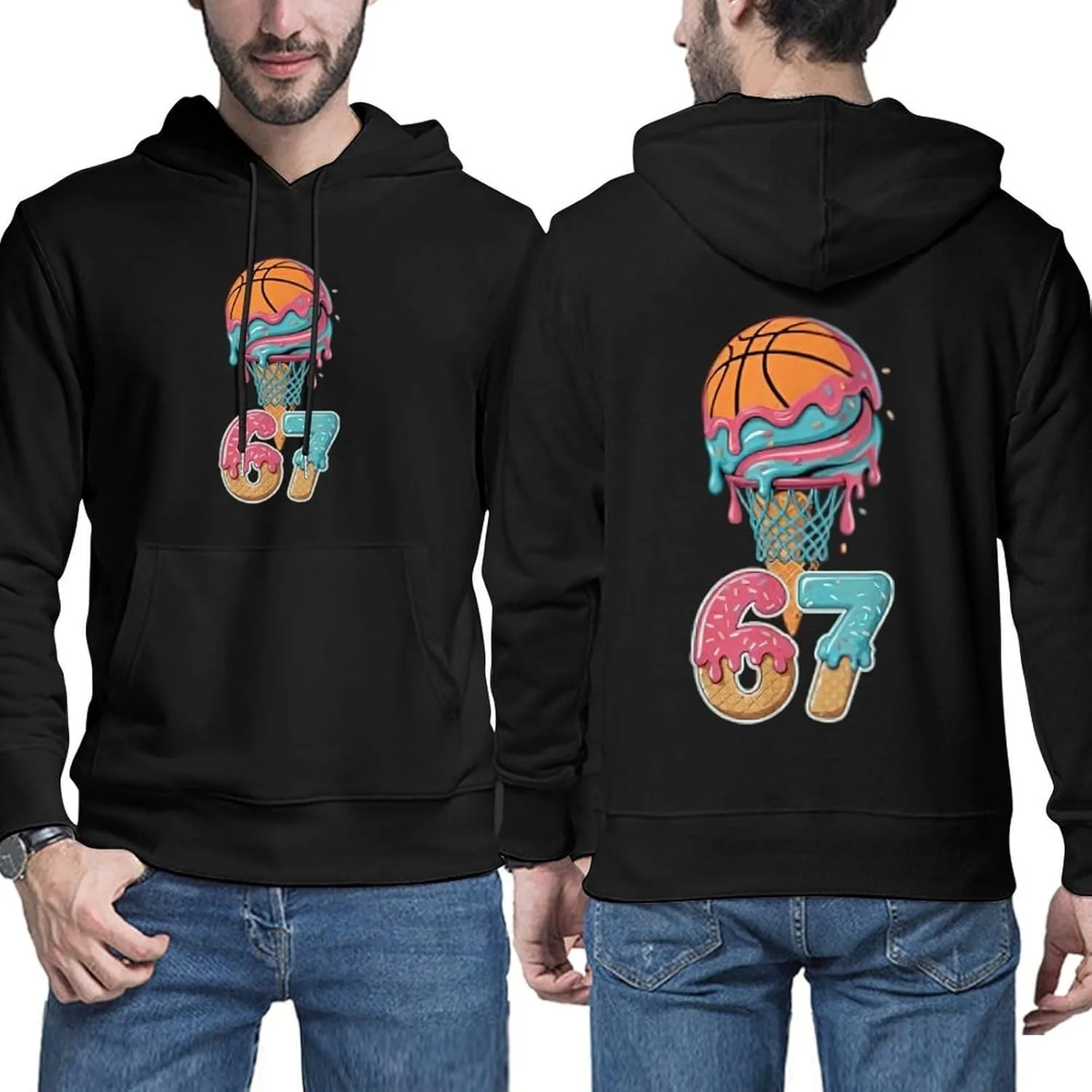 Толстовка с капюшоном Men Fun Basketball Drip Number 67, мягкая винтажная с карманом