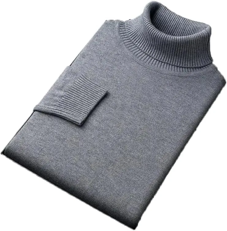 

Мужской вязаный свитер с высоким воротником, однотонный, slim fit