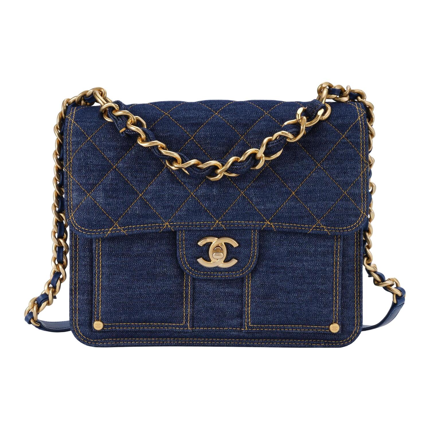 

CHANEL Стильный рюкзак из джинсовой ткани унисекс в цвете выстиранный деним