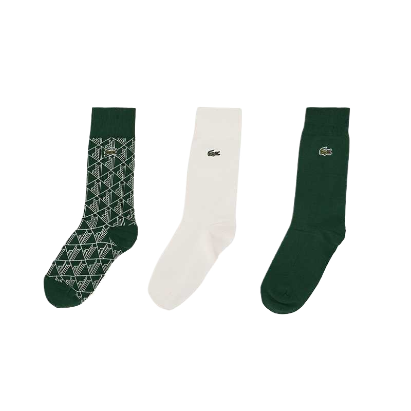 Носки LACOSTE унисекс, комплект из 3 пар, темно-зеленые с принтом