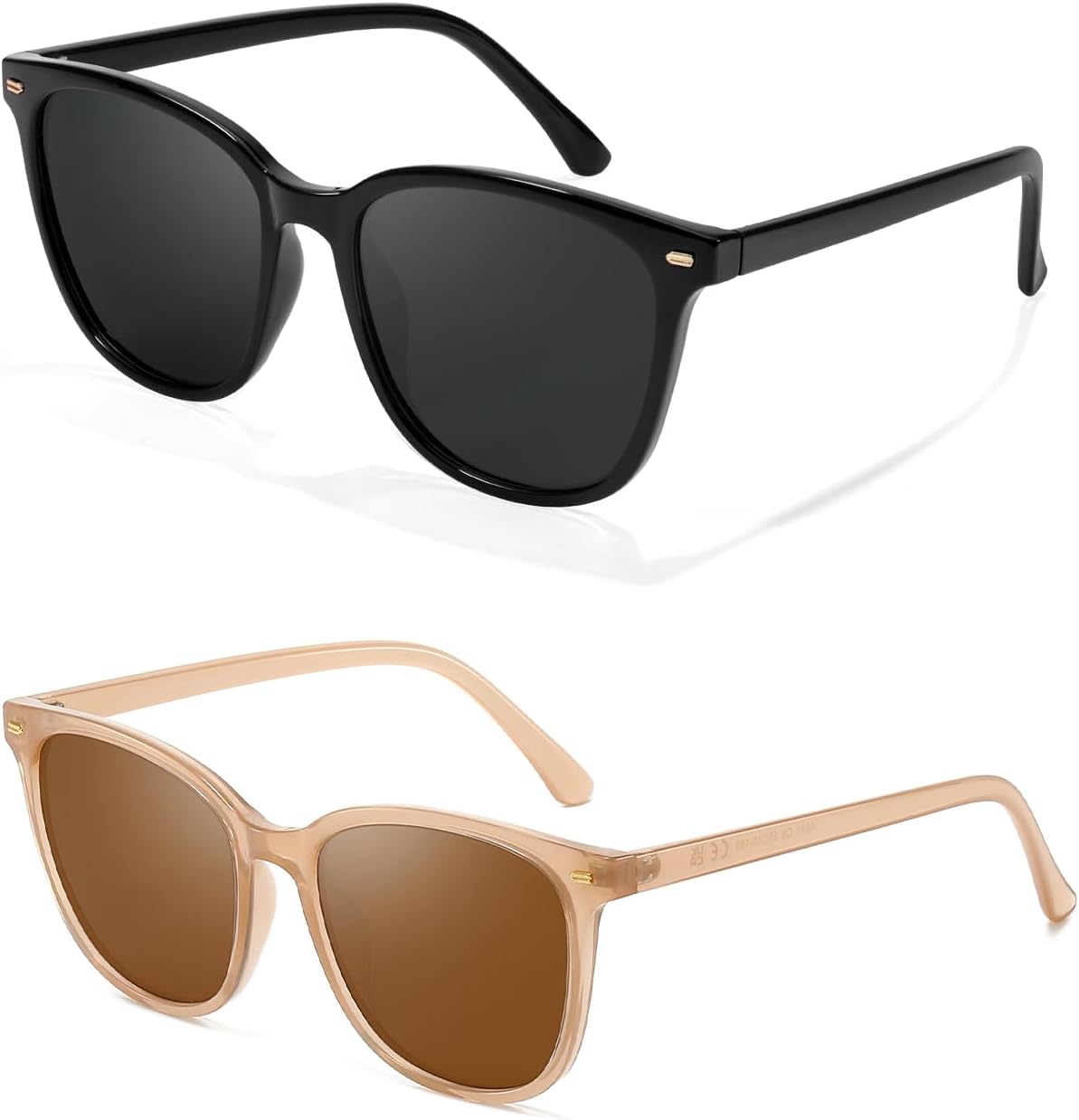 

Поляризованные солнцезащитные очки Myiaur для женщин, модные квадратные очки с защитой от УФ-излучения UV400 для повседневного использования (2 шт.), A03 Black+lightcoffee