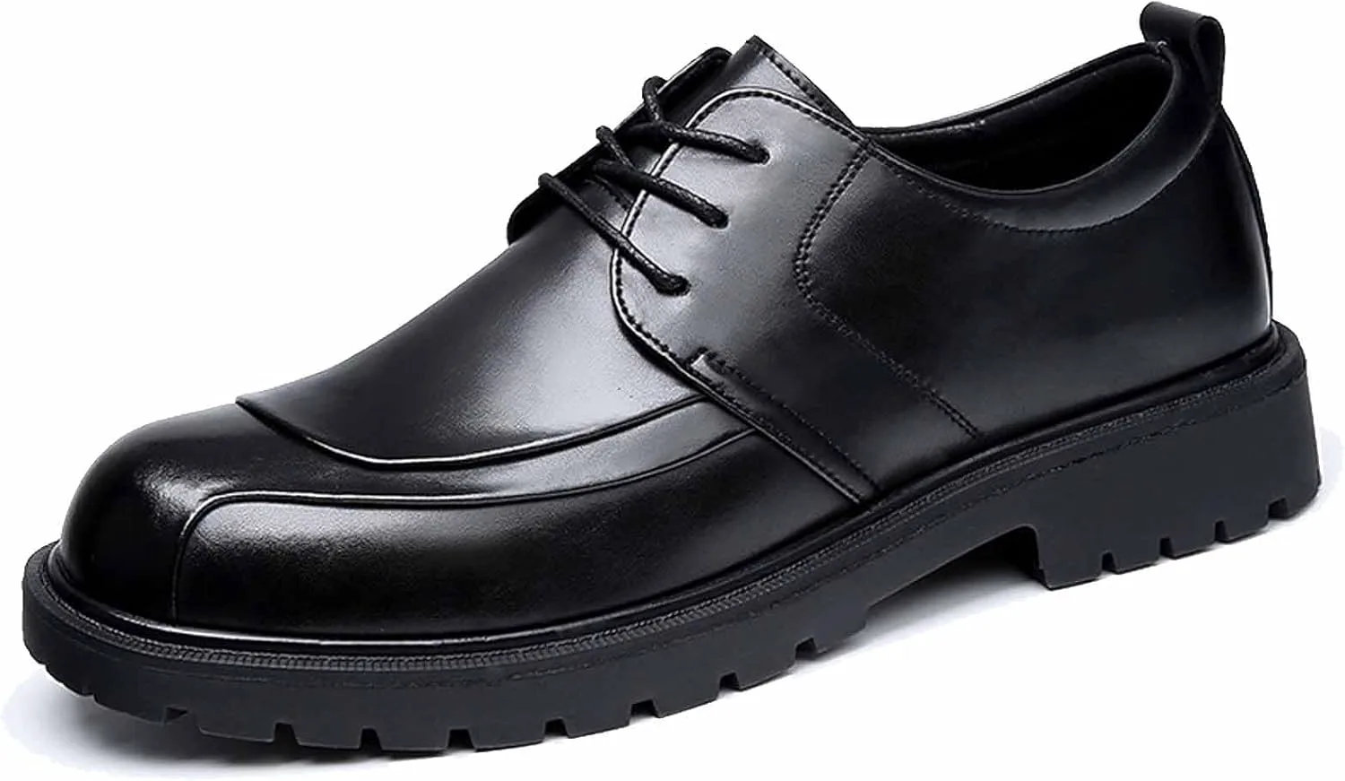 Мужские водонепроницаемые кожаные оксфорды на платформе с рифленой подошвой, низким устойчивым каблуком, ретро-стиля, на шнуровке, с массивным каблуком, с круглым носком, деловые туфли, противоскользящие, удобные, повседневные дерби DONRRNDK, че...