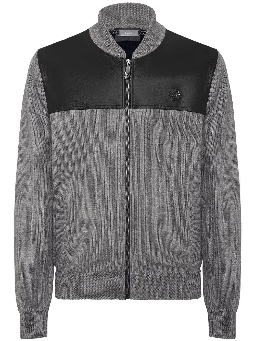 

Шерстяной кардиган с декором Skull&Bones Philipp Plein, серый