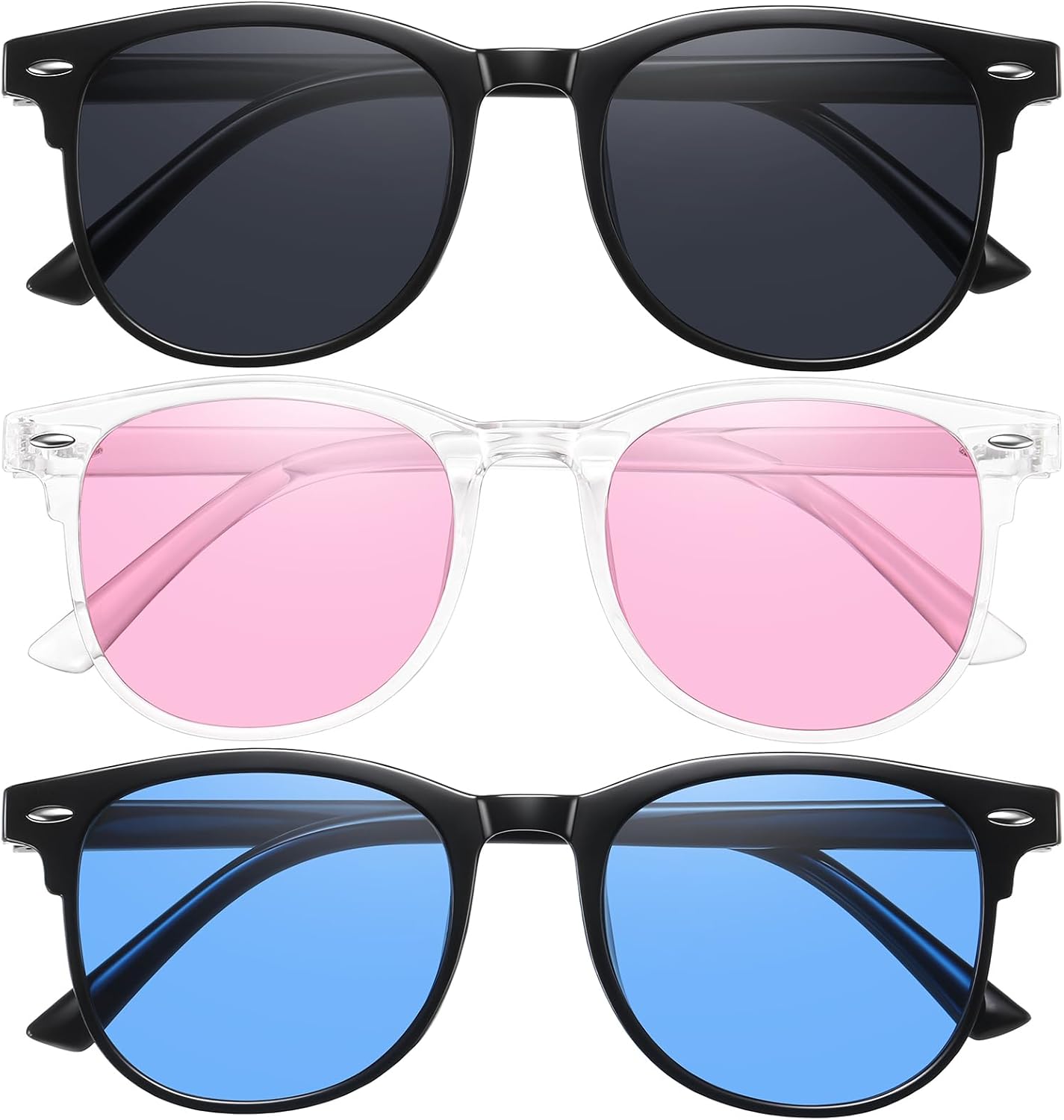 

Модные женские солнцезащитные очки для женщин и мужчин – защита от УФ-излучения, стильные круглые очки, дизайнерские солнцезащитные очки унисекс для активного отдыха, вождения и путешествий CHAOSELF, 3 Pack Black + White + Blue