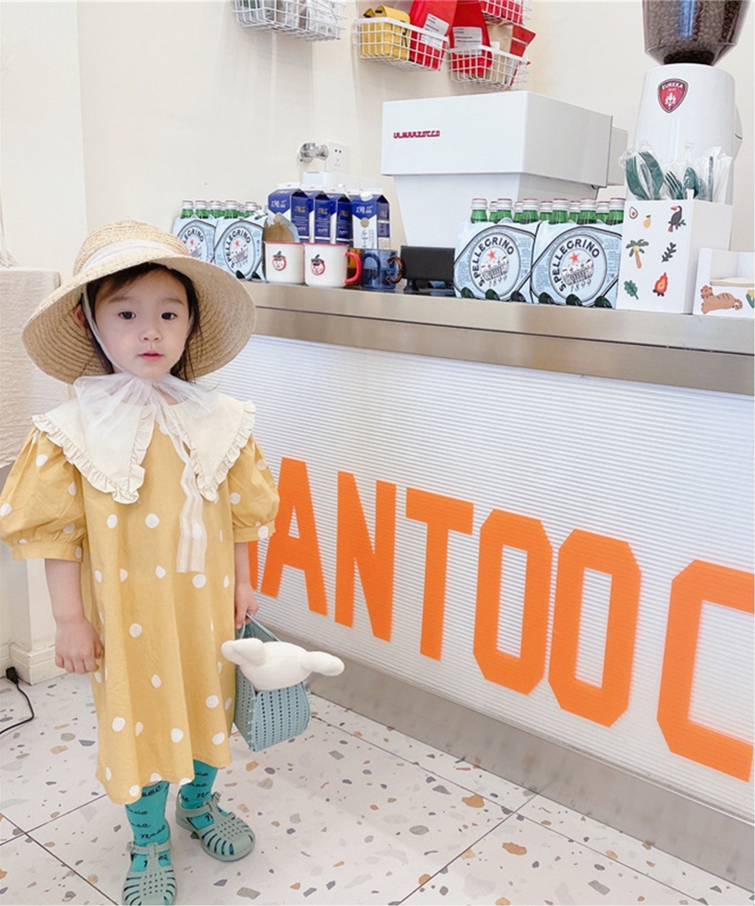 Платье в горошек с большим воротником, подобранное по цвету Aimoha Kids, Yellow — фото 2