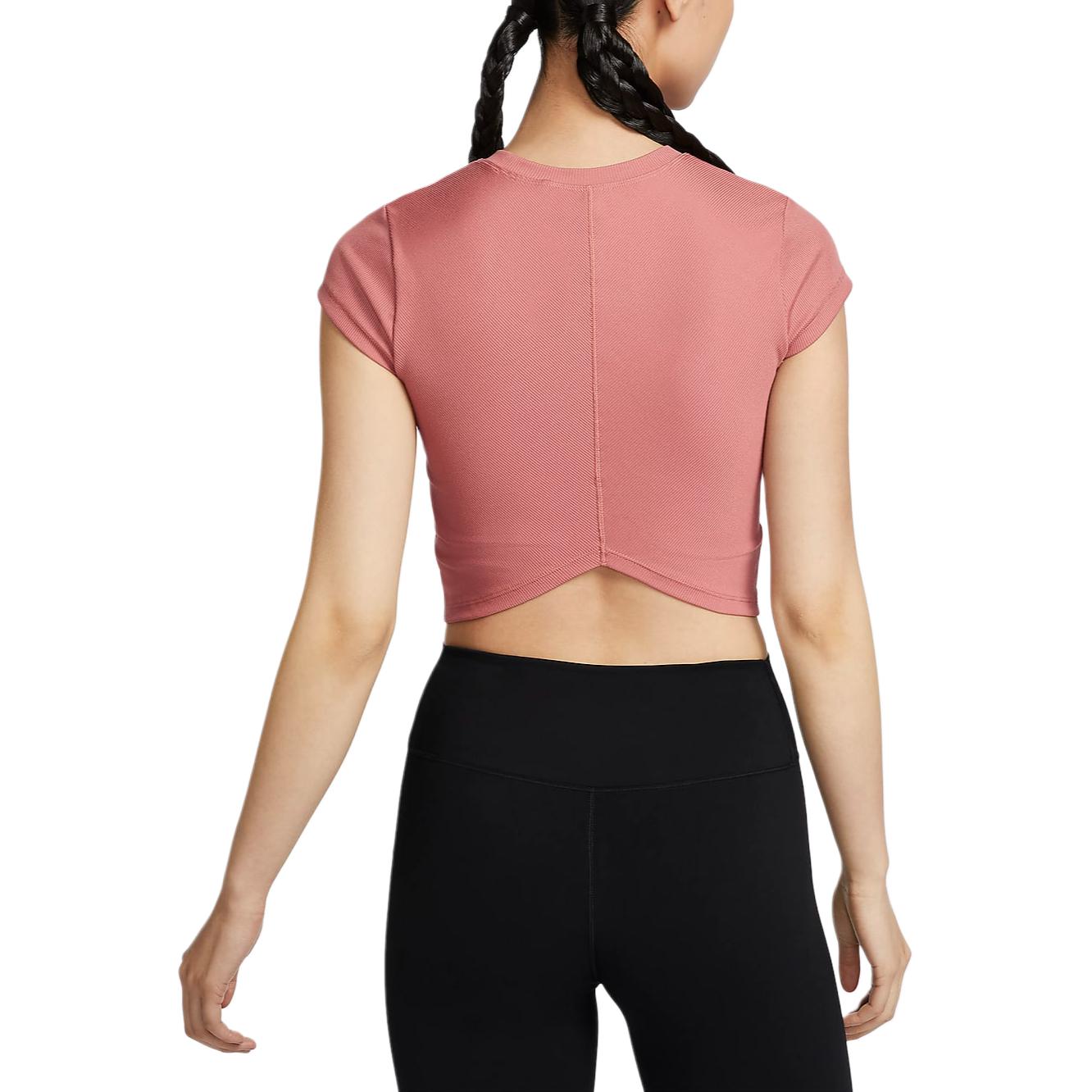 Nike Dri-Fit One женская облегающая ребристая футболка с коротким рукавом 'Stone Pink/White' — фото 4