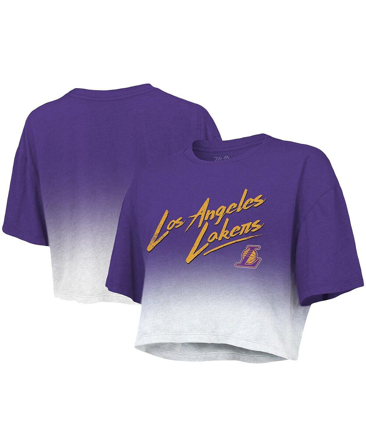 

Женская укороченная футболка Tri-Blend Los Angeles Lakers фиолетового и белого цвета с нитками Dirty Dribble Majestic