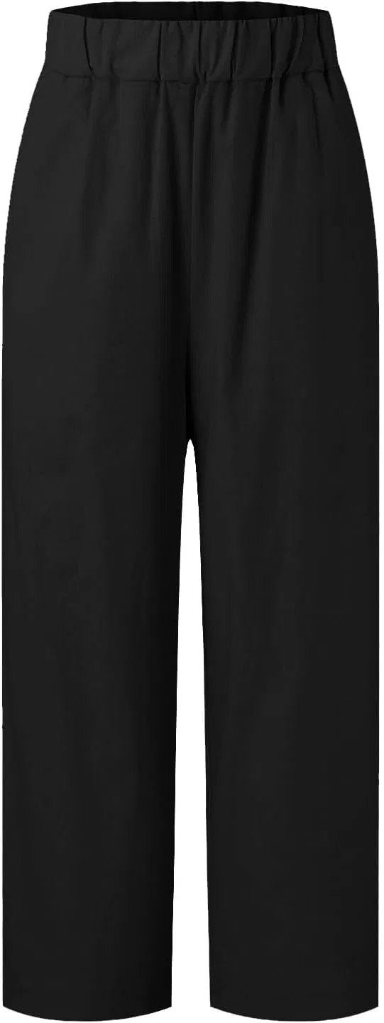 Брюки из льна и хлопка с эластичным поясом, прямые, 5-black — фото 4