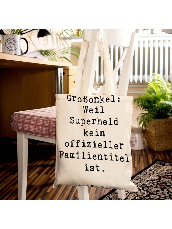 

Сумка-тоут Дядюшка-супергерой с надписью в кремовых тонах Mr. & Mrs. Panda