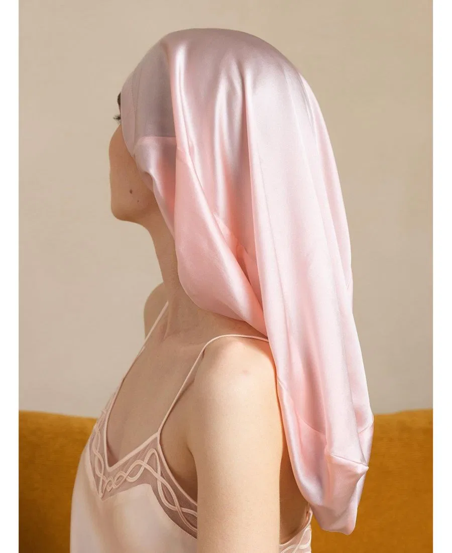 Элегантный длинный чепчик из чистого шелка Silksilky, розовый — фото 2