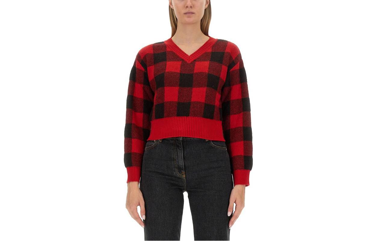 

Джинсы в клетку джемпер из смесовой шерсти MOSCHINO, красный