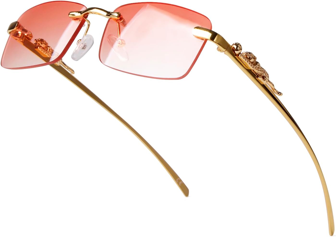 

Винтажные прямоугольные солнцезащитные очки без оправы для женщин и мужчин, модные квадратные солнцезащитные очки без оправы из золотистого металла, прозрачные очки piscm, Pink