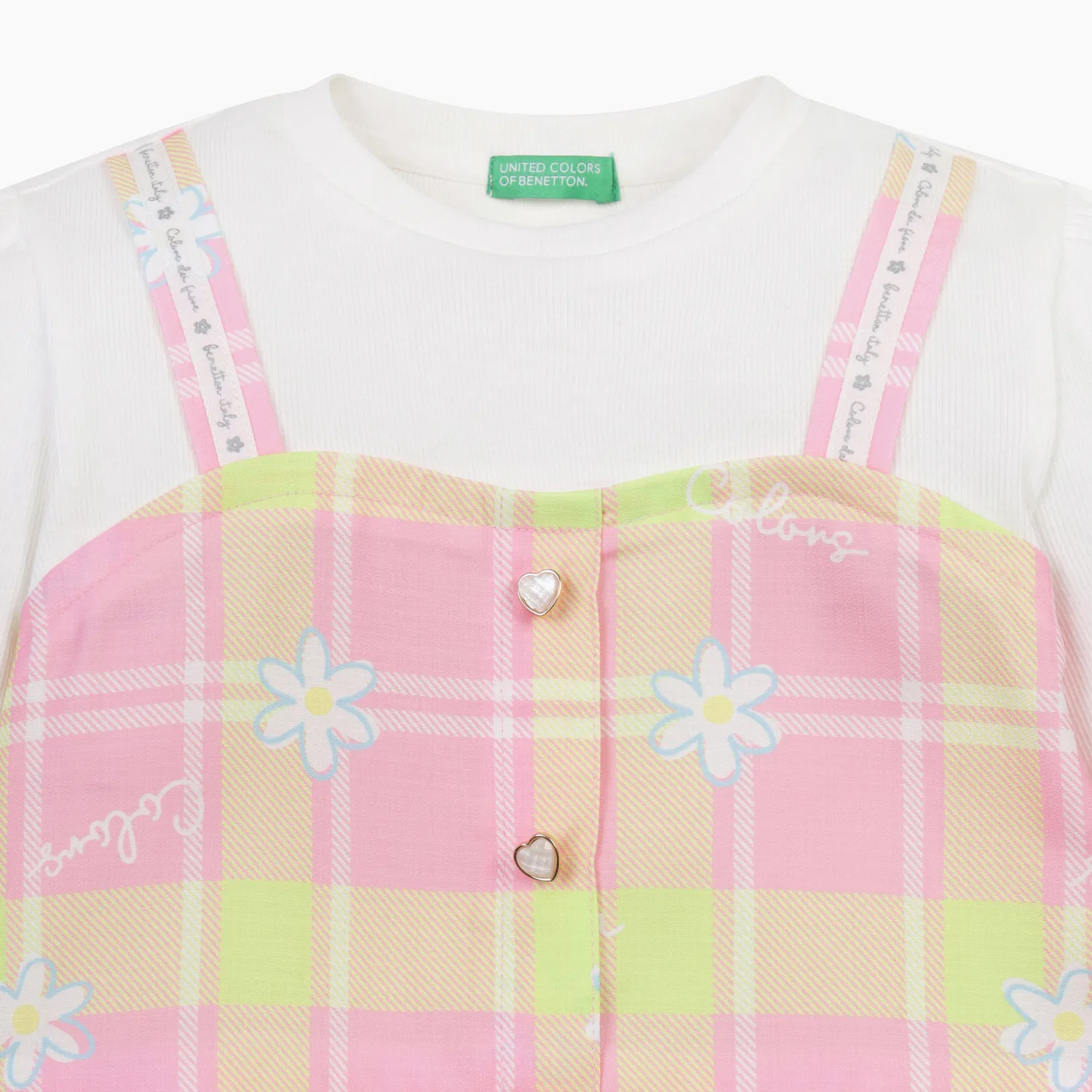 Детская многослойная футболка Flower Pop айвори от Benetton Kids — фото 3
