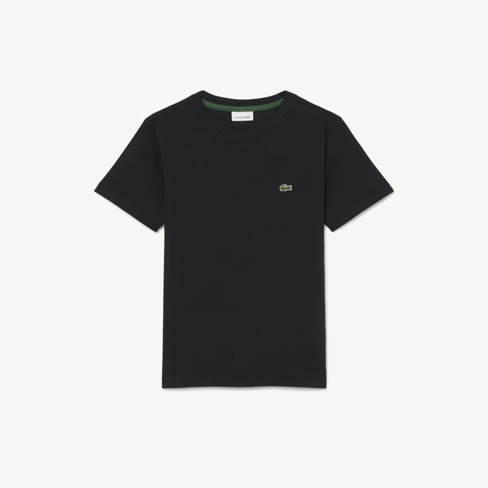 Детская базовая хлопковая футболка с коротким рукавом чёрная от Lacoste — фото 2