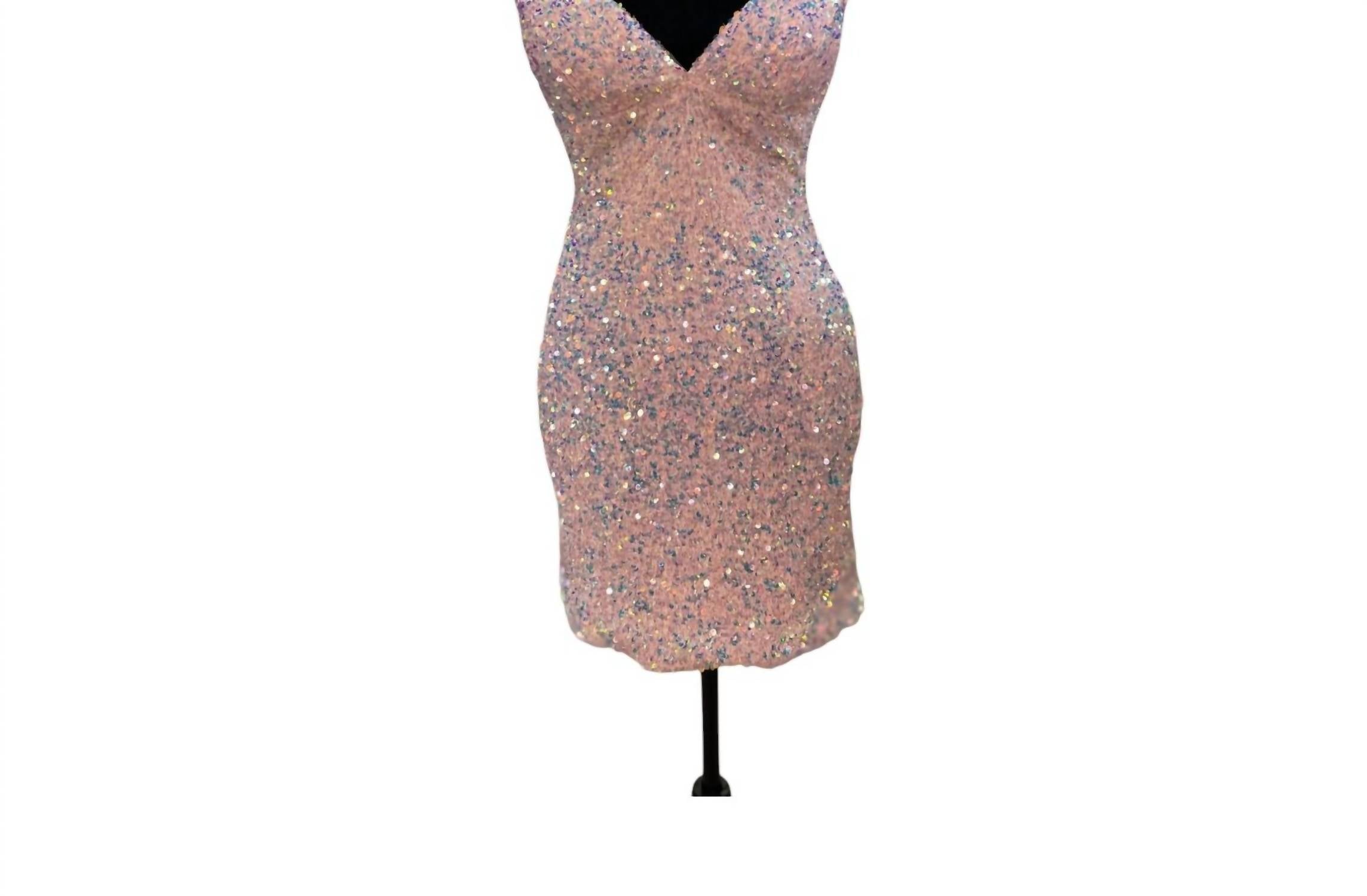 

Женское мини-платье с V-образным вырезом и шнуровкой розового цвета Sherri Hill