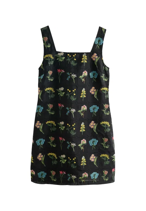 Платье Regular fit n. premium floral embroidered mini shift dress, day dress Next, черный — фото 3