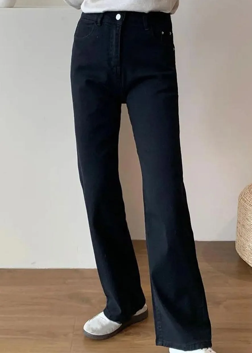 Женские джинсы Stretch Baggy Straight Leg осень-зима Casual High Waist Long Denim Pants Generic, черный — фото 3