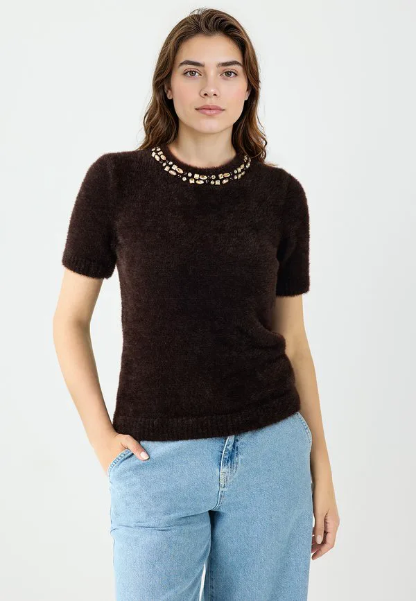 

Футболка с короткими рукавами, вышитым круглым вырезом и принтом. Jimmy Key, Bitter Brown, Коричневый, Футболка с короткими рукавами, вышитым круглым вырезом и принтом. Jimmy Key, Bitter Brown