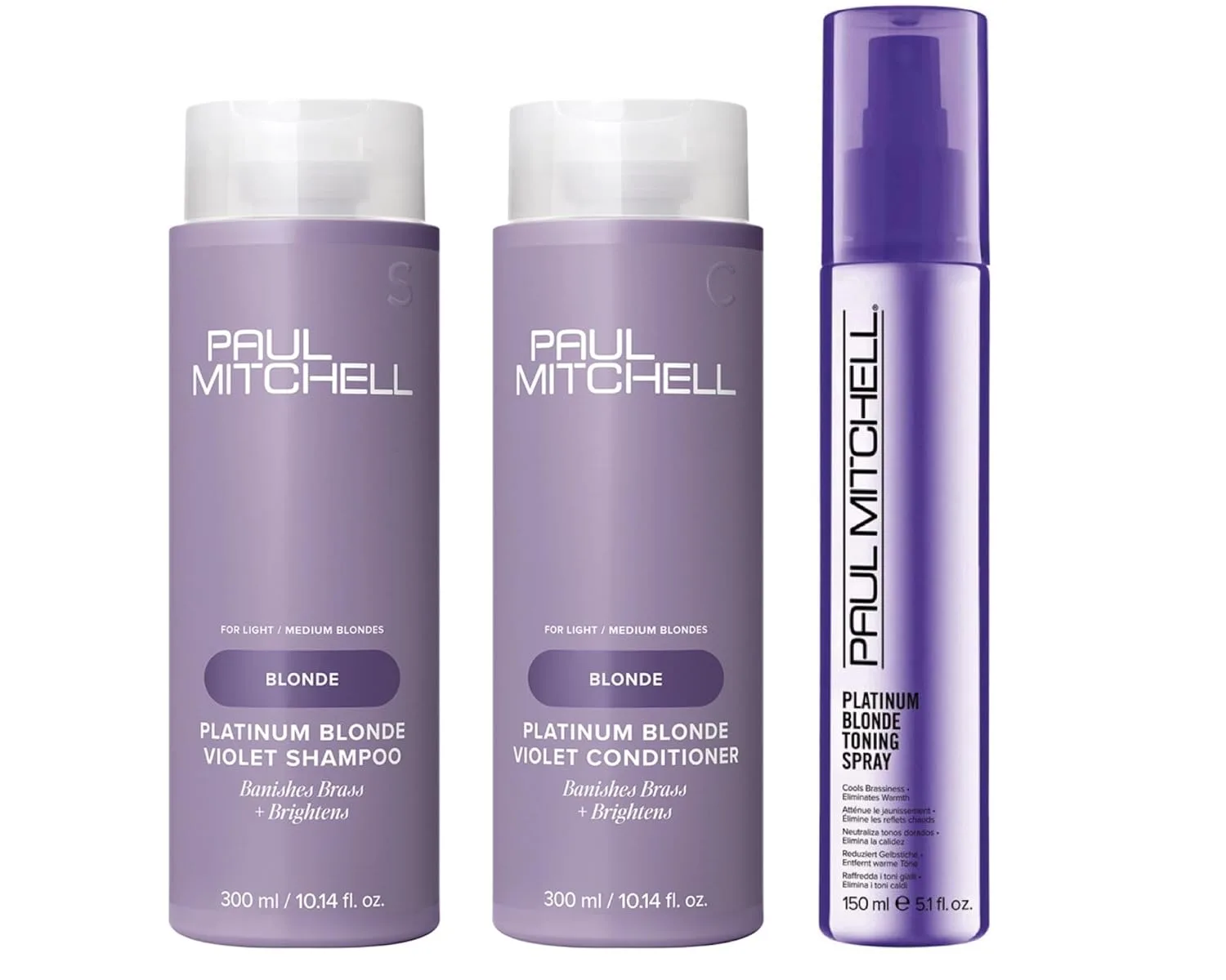 Набор Paul Mitchell Platinum Blonde Trio: шампунь, кондиционер и тонизирующий спрей для натуральных и окрашенных светлых, белых и седых волос - нейтрализует желтизну, придает блеск и увлажняет, white