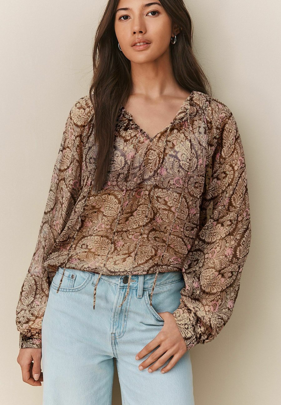 

Блуза Next SHEER TIE FRONT LONG SLEEVE, Brown/Pink Paisley Print/Brown