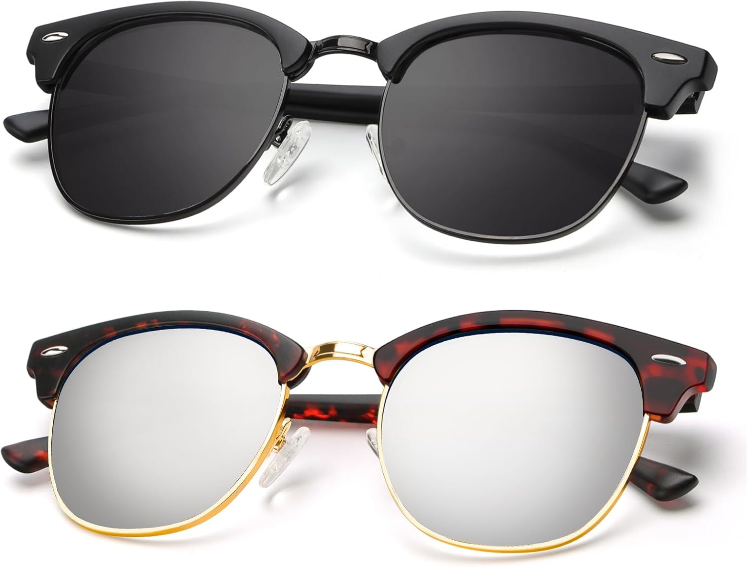 

Поляризованные солнцезащитные очки KALIYADI для мужчин и женщин, полуободковая оправа, солнцезащитные очки для вождения, блокирующие УФ-излучение, A28-(2 Pack) Matte Black | Black | Black Rim /Matte Tortoise | Silver | Gold Rim