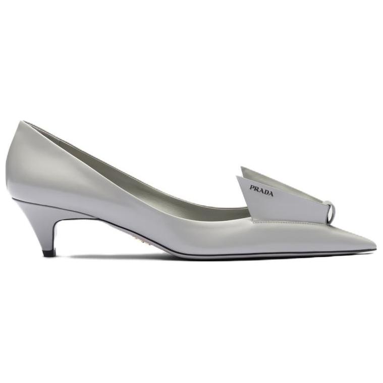 25mm туфли-лодочки из кожи с цветочным апплике PRADA, серый — фото 4