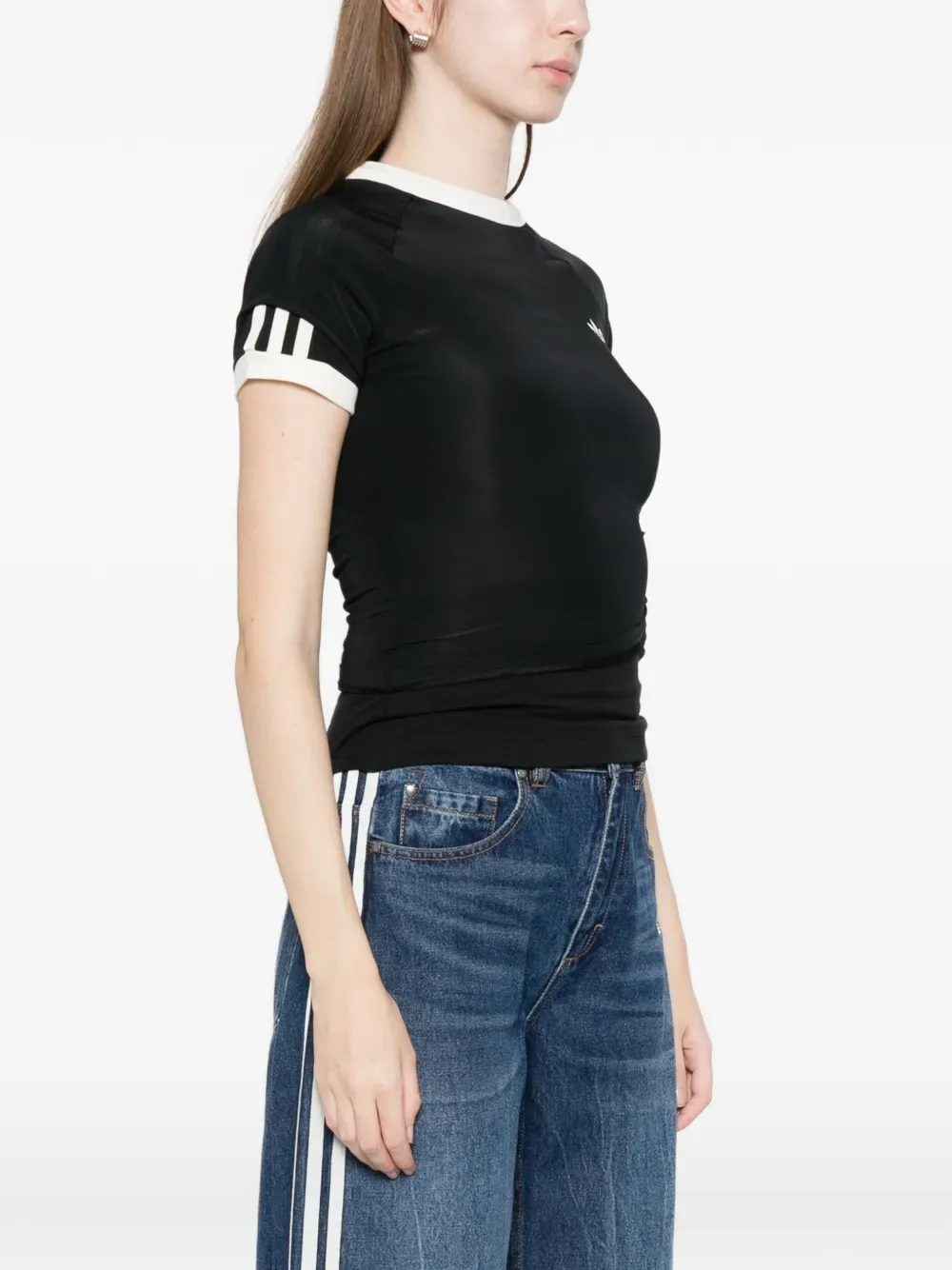 Футболка с логотипом "три полоски" Adidas, черный — фото 3