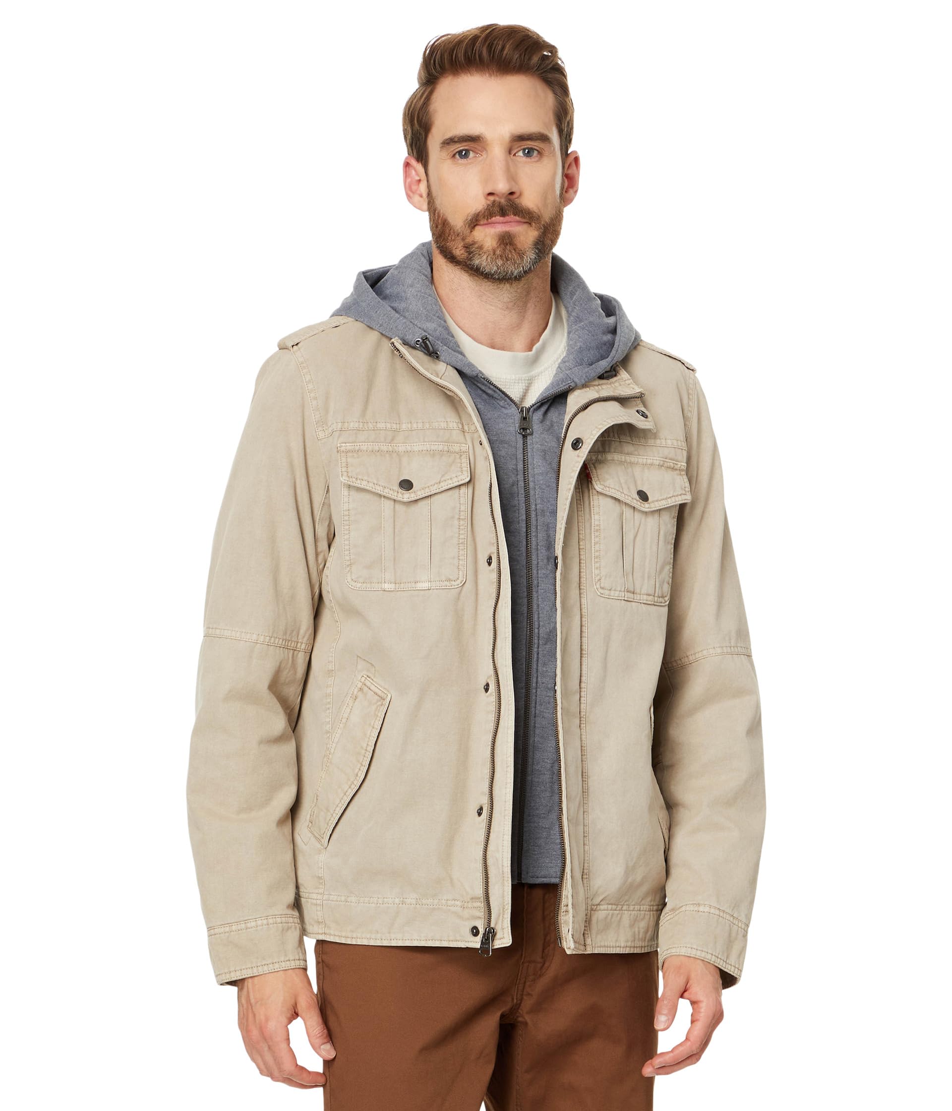 

Худи Levi's Two-Pocket Hoodie With Zip Out Jersey Bib/Hood And Sherpa Lining, StoneSee Less