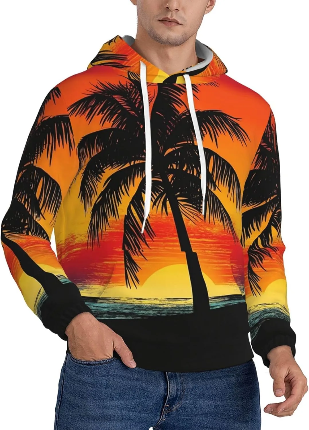 

Мужская флисовая толстовка с капюшоном Sunset Palm Tree KKLWEGU