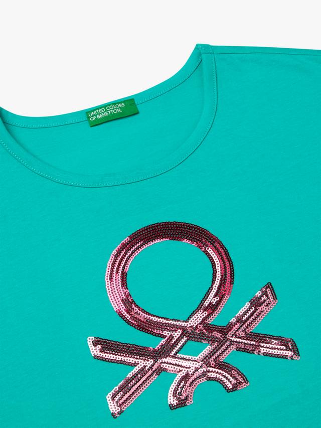 Детская футболка без рукавов с пайетками Benetton, Teal Green — фото 3