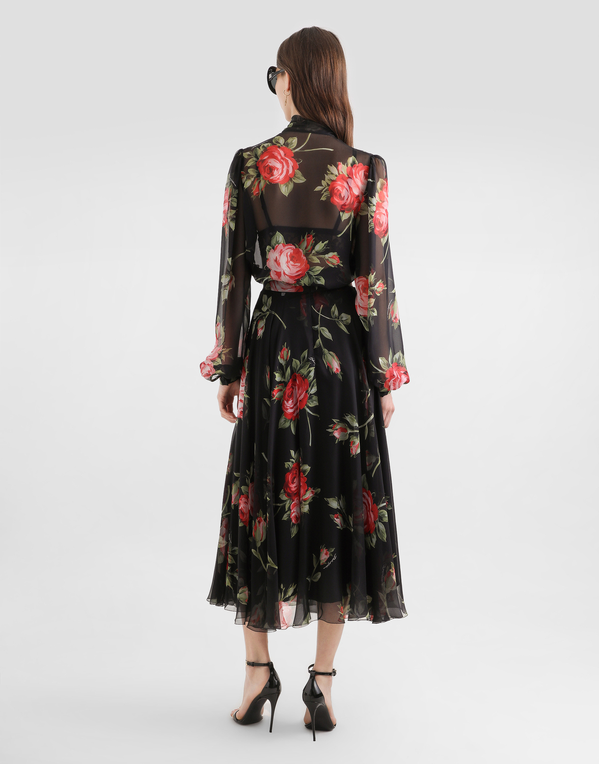 Шифоновый топ с принтом "букет роз" Dolce & Gabbana, мультиколор — фото 3
