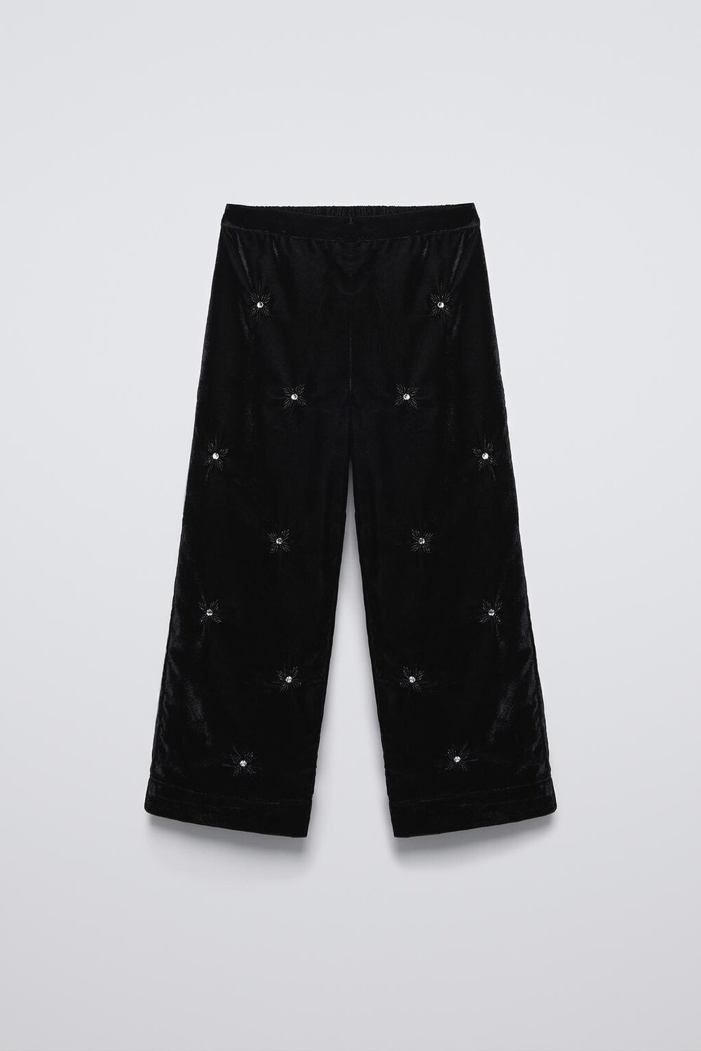 

Брюки из бархата с аппликациями из бусин ZARA, черный