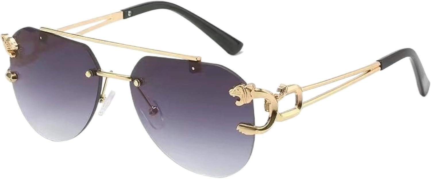 

Солнцезащитные очки без оправы с двойной перемычкой для женщин, прозрачные линзы с градиентом цвета «океан», мужские солнцезащитные очки с металлическим леопардовым принтом, защита от УФ-излучения UV400 DSVIGF, Gradientgrey