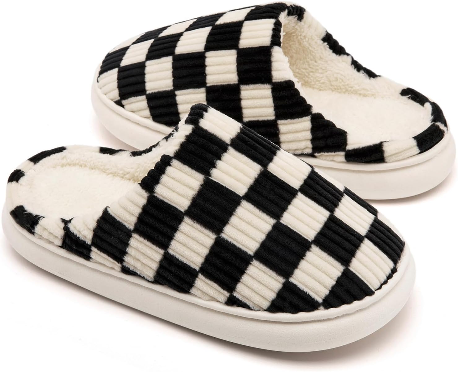 

Домашние тапочки Yueerlu для женщин и мужчин, мягкие клетчатые тапочки для мужчин и женщин с теплой подошвой из мемори-пены, для дома и улицы с подкладкой из искусственного меха, черный