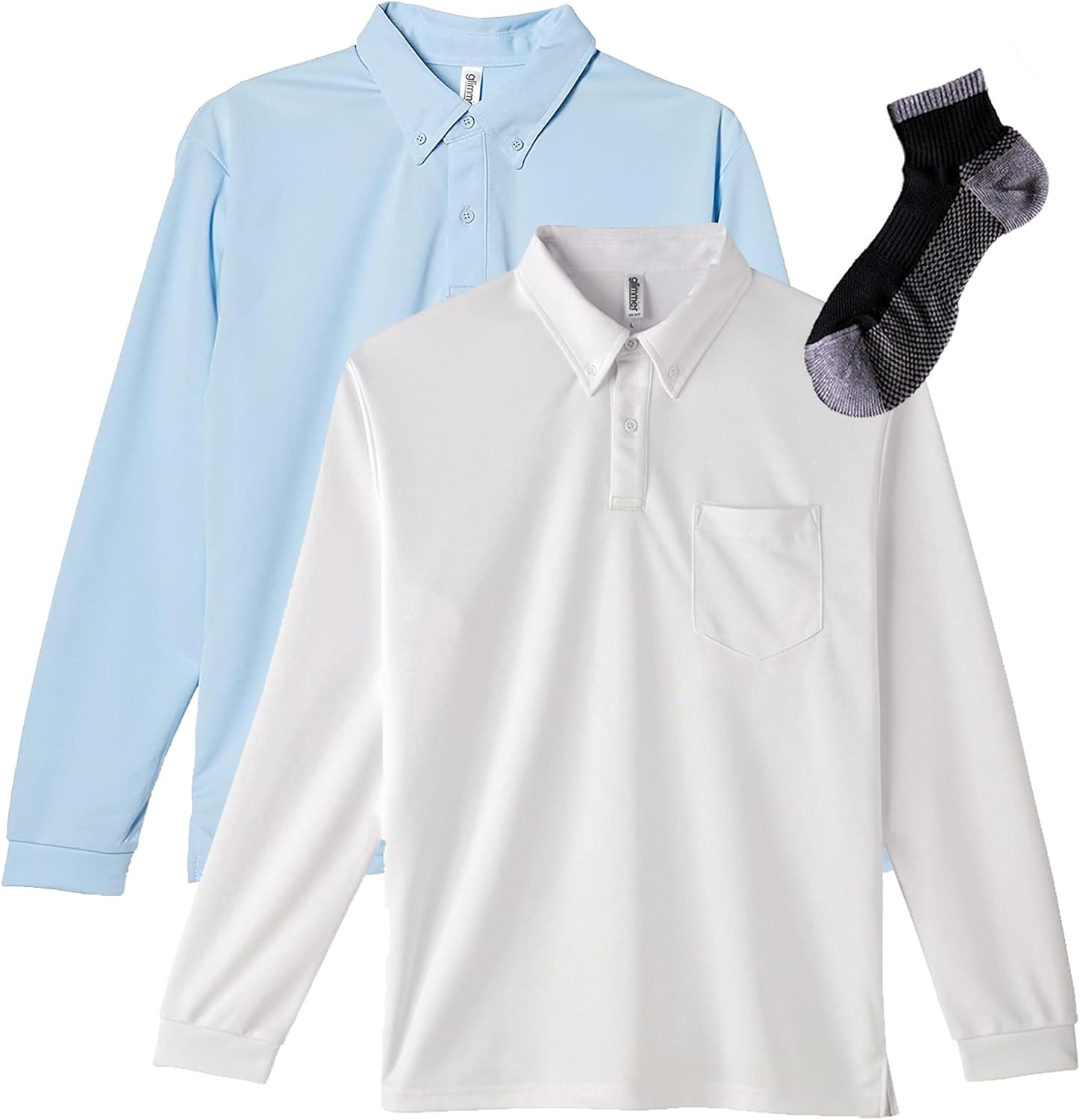 

Мужская рубашка-поло с длинным рукавом Glimmer 00314-ABL, с карманом, материал DRY, застежка на пуговицы спереди, плотность ткани 4,4 унции, белый/светло-голубой