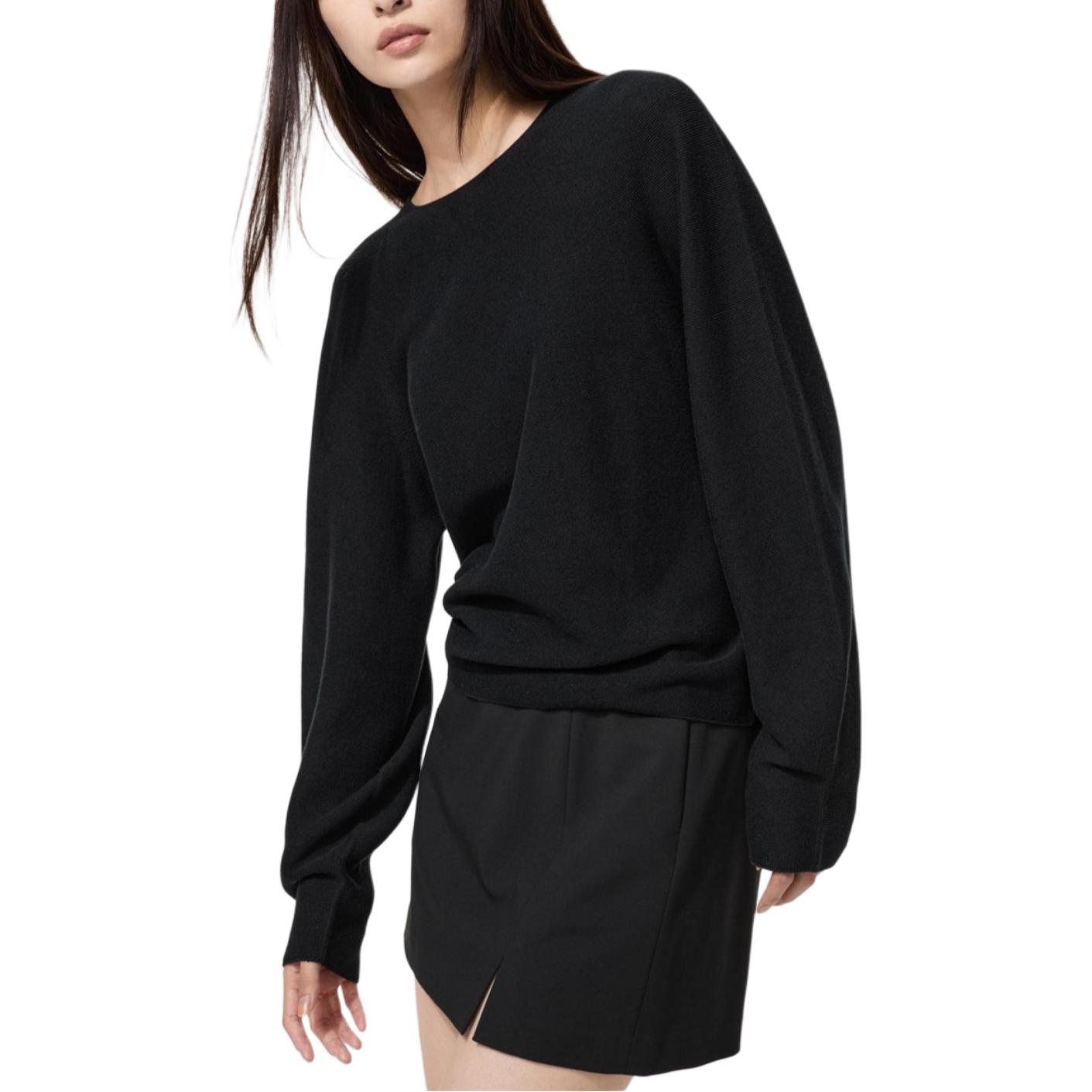 

UNIQLO Трикотажный свитер женский черный с круглым вырезом Moderate