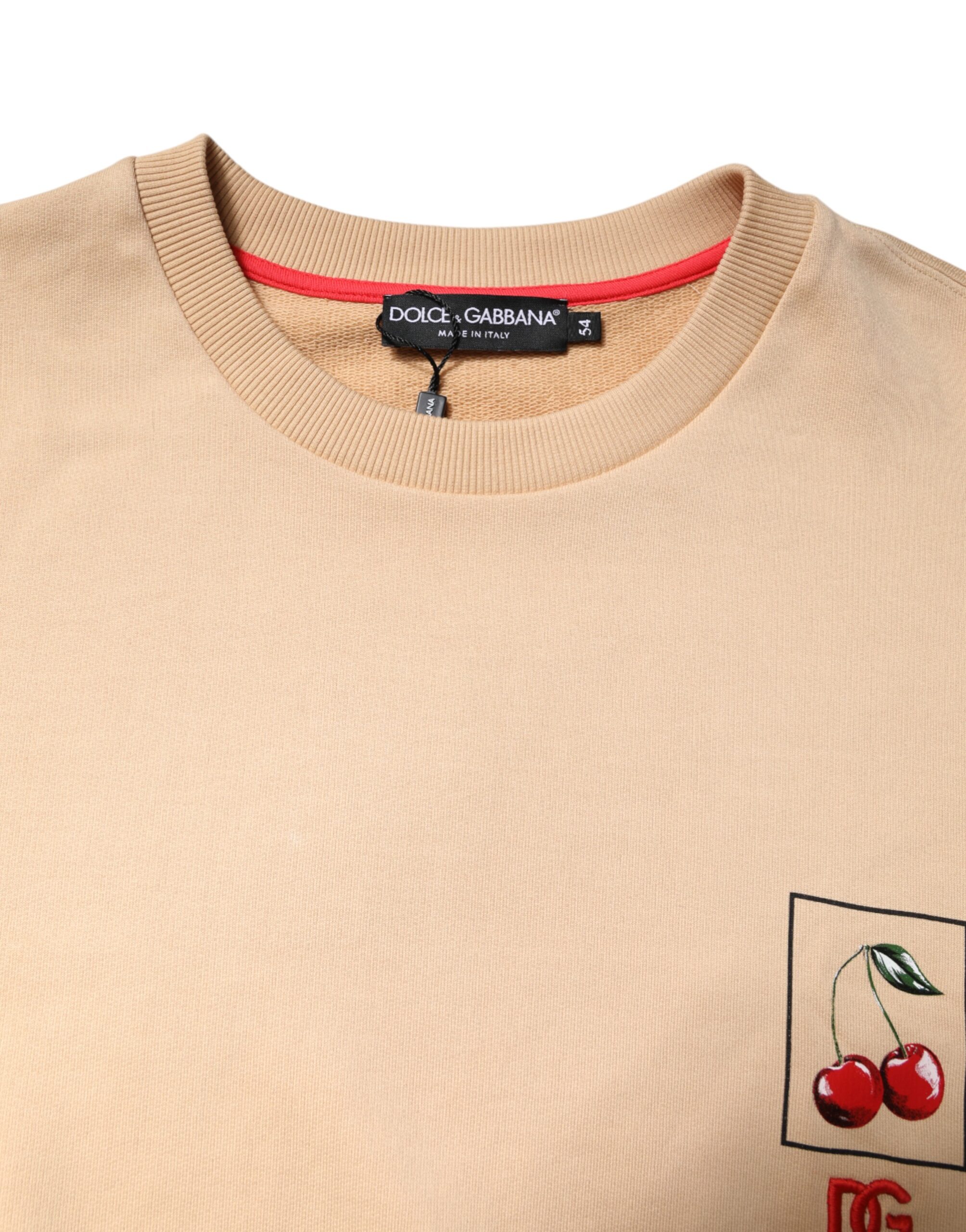 Бежевый свитер с круглым вырезом и принтом вишни Dolce & Gabbana, Beige — фото 4