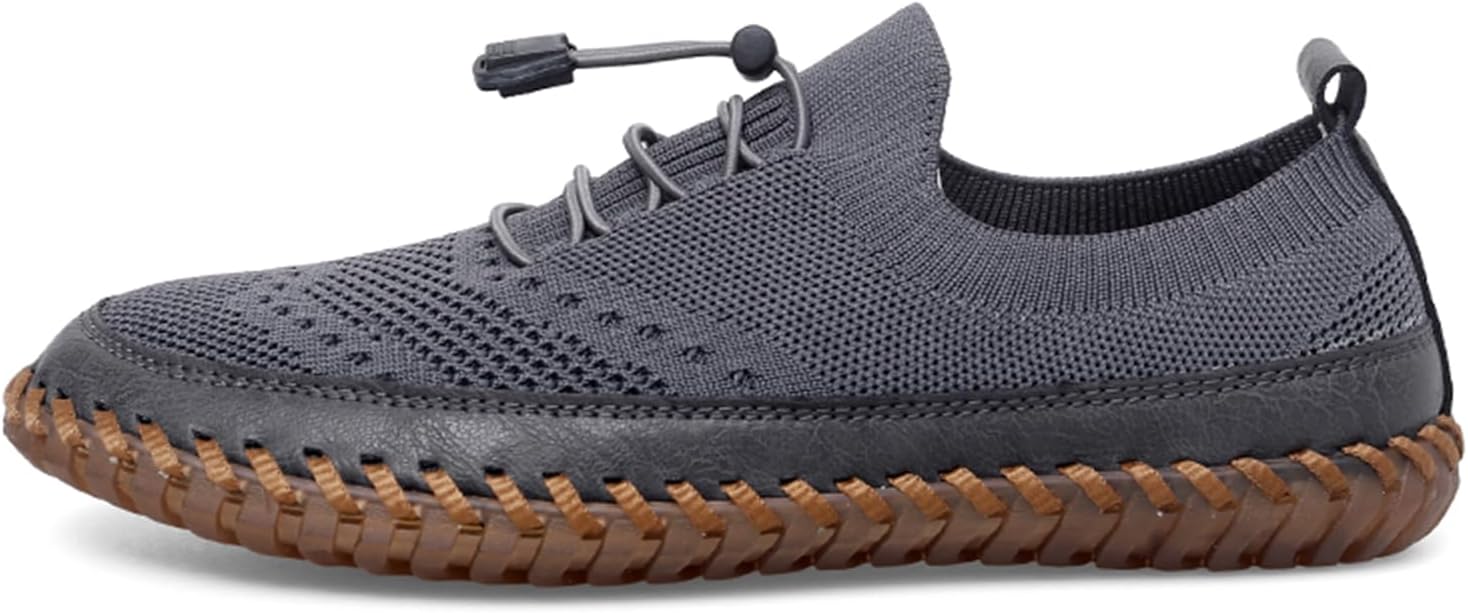 Мужские летние сетчатые кроссовки Dacnakby, дышащие, вязаные, без шнурков, модные, удобные, ручной работы, повседневные балетки, обувь для вождения, серый — фото 2