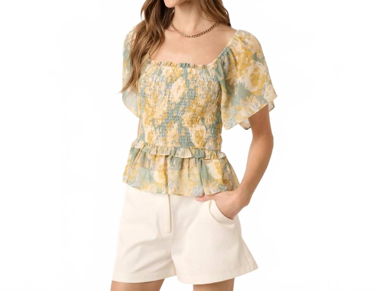 

Шелковая блузка с цветочным принтом и сборкой в цвете шалфей Mittoshop, Sage