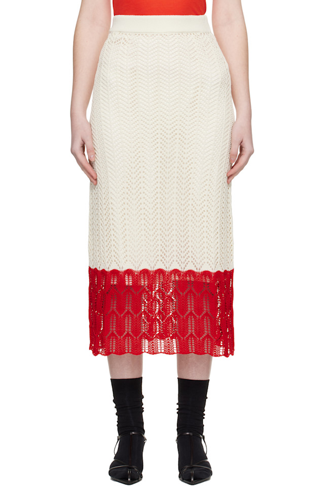 

Jil Sander Двухцветная кружевная юбка миди кремового и красного цвета