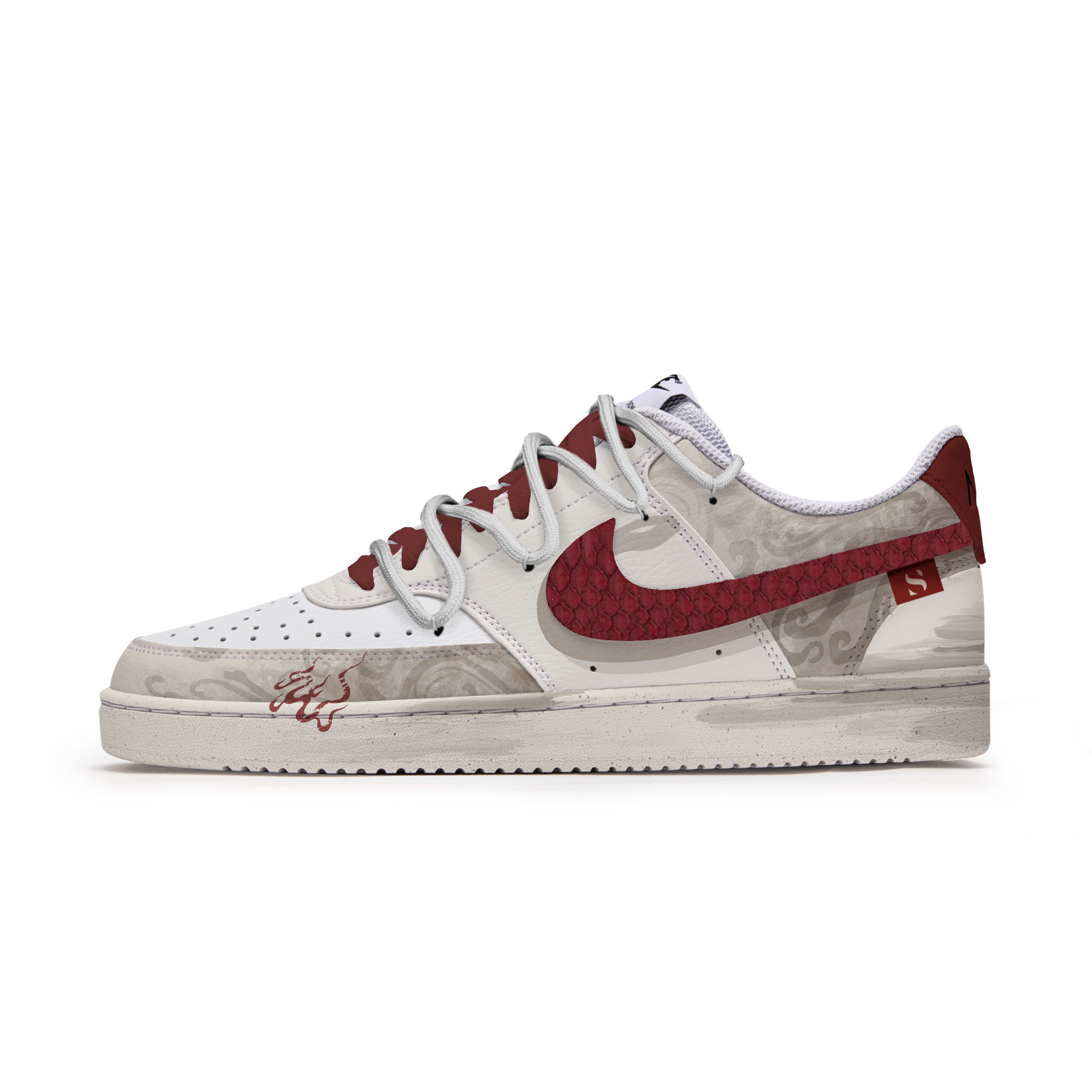 

Nike Кроссовки Court Vision PMS Scarlet Flame Snake с нескользящей подошвой, водонепроницаемые, мужские, коричневые, белые
