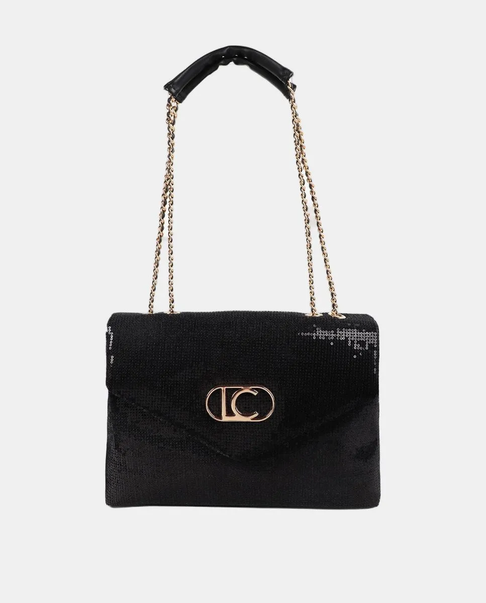 

Сумка с клапаном из ткани с пайетками Lola Casademunt, черный